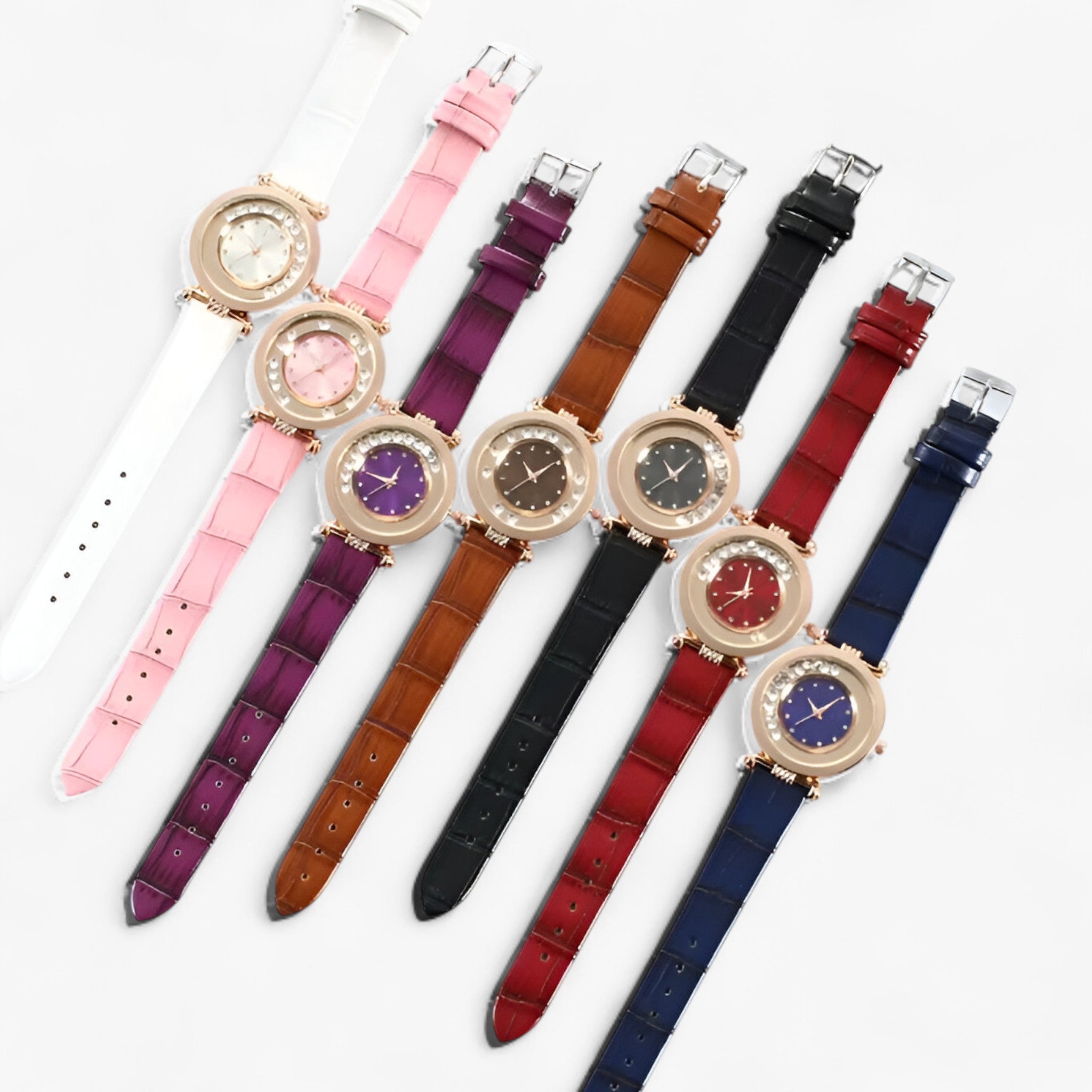 Bozena | Elegant dameshorloge met leren band en strass-gesp
