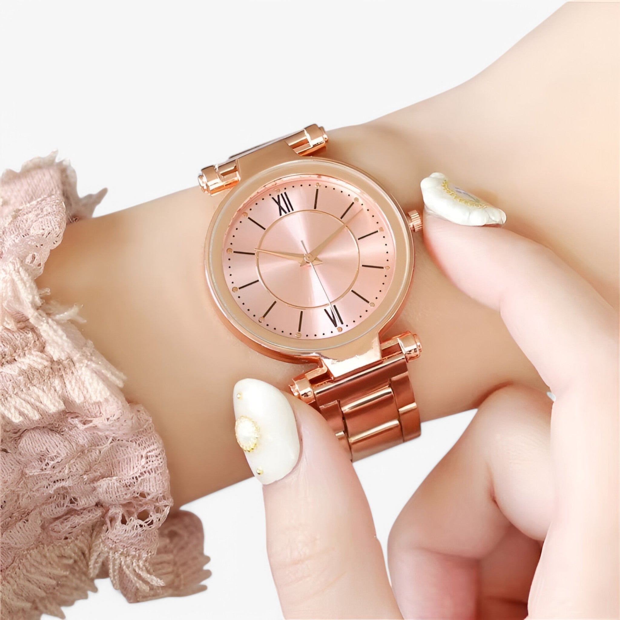 Claudia | Klassiek roze stalen horloge