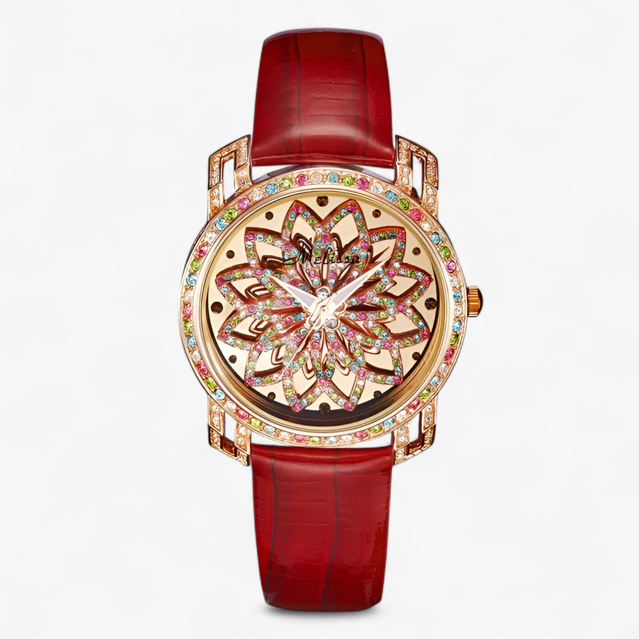 Yolanda | Candy Crystal Quartz dameshorloge met leren band