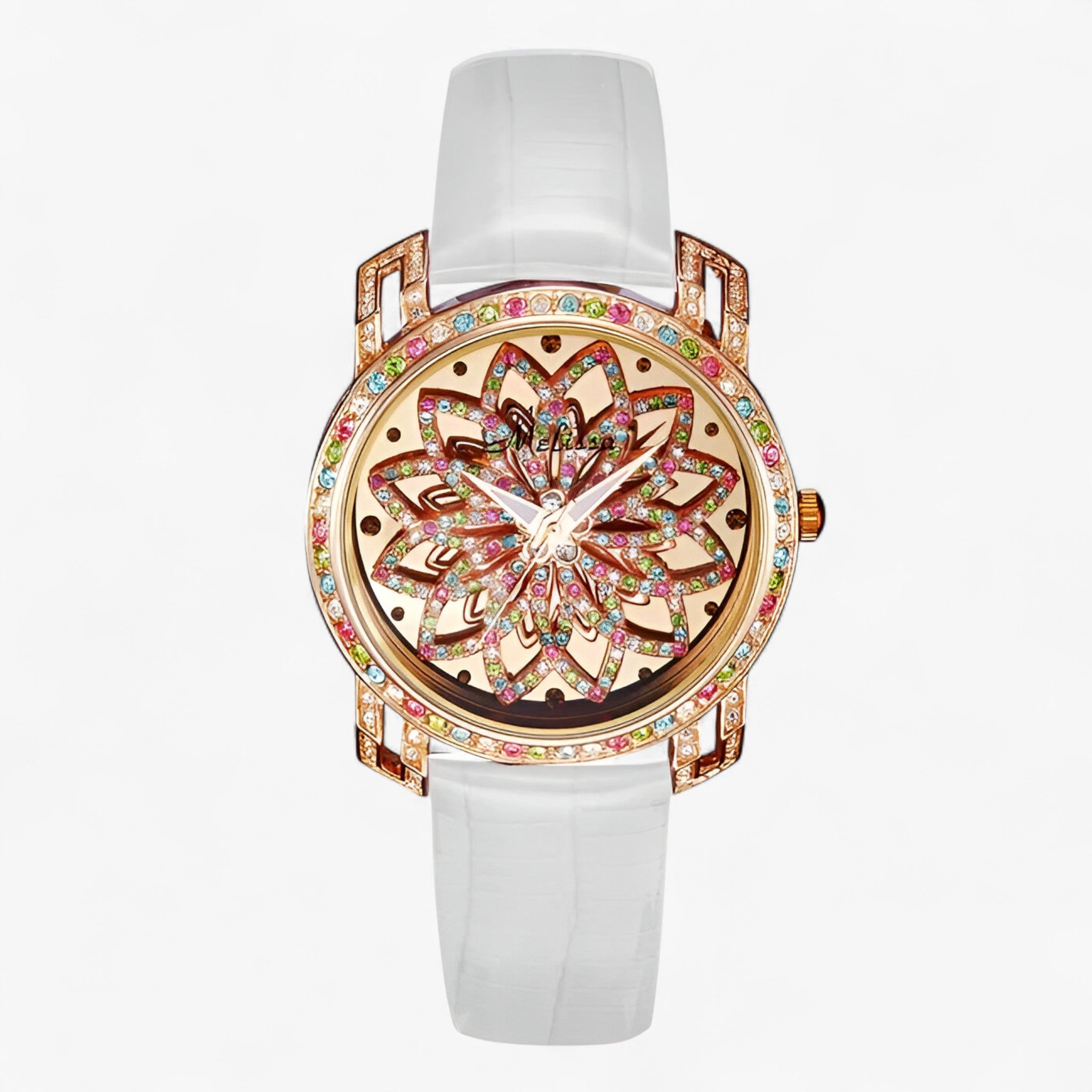 Yolanda | Candy Crystal Quartz dameshorloge met leren band