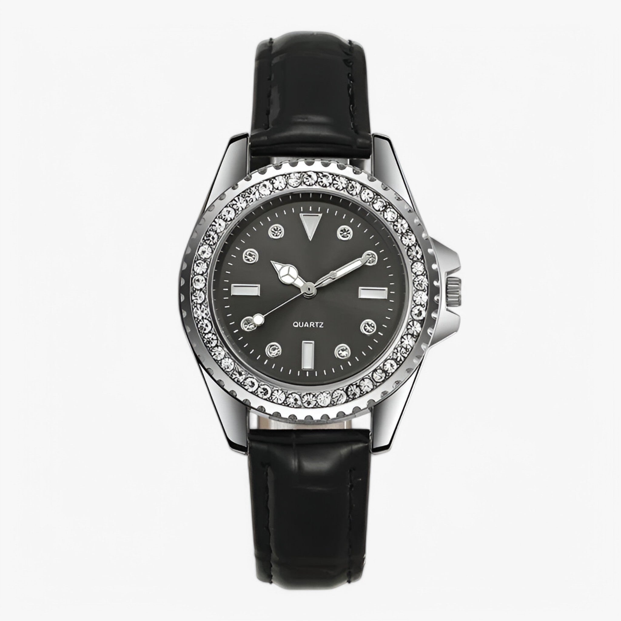 Dalia | Dameshorloge met groene leren band en diamantaccenten
