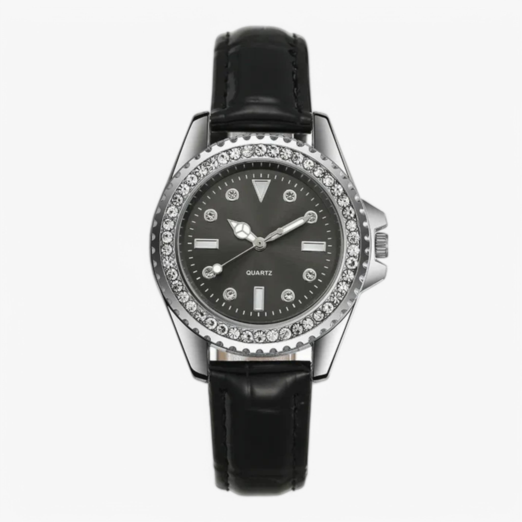 Gemma | Groen leren horloge met sprankelende diamanten