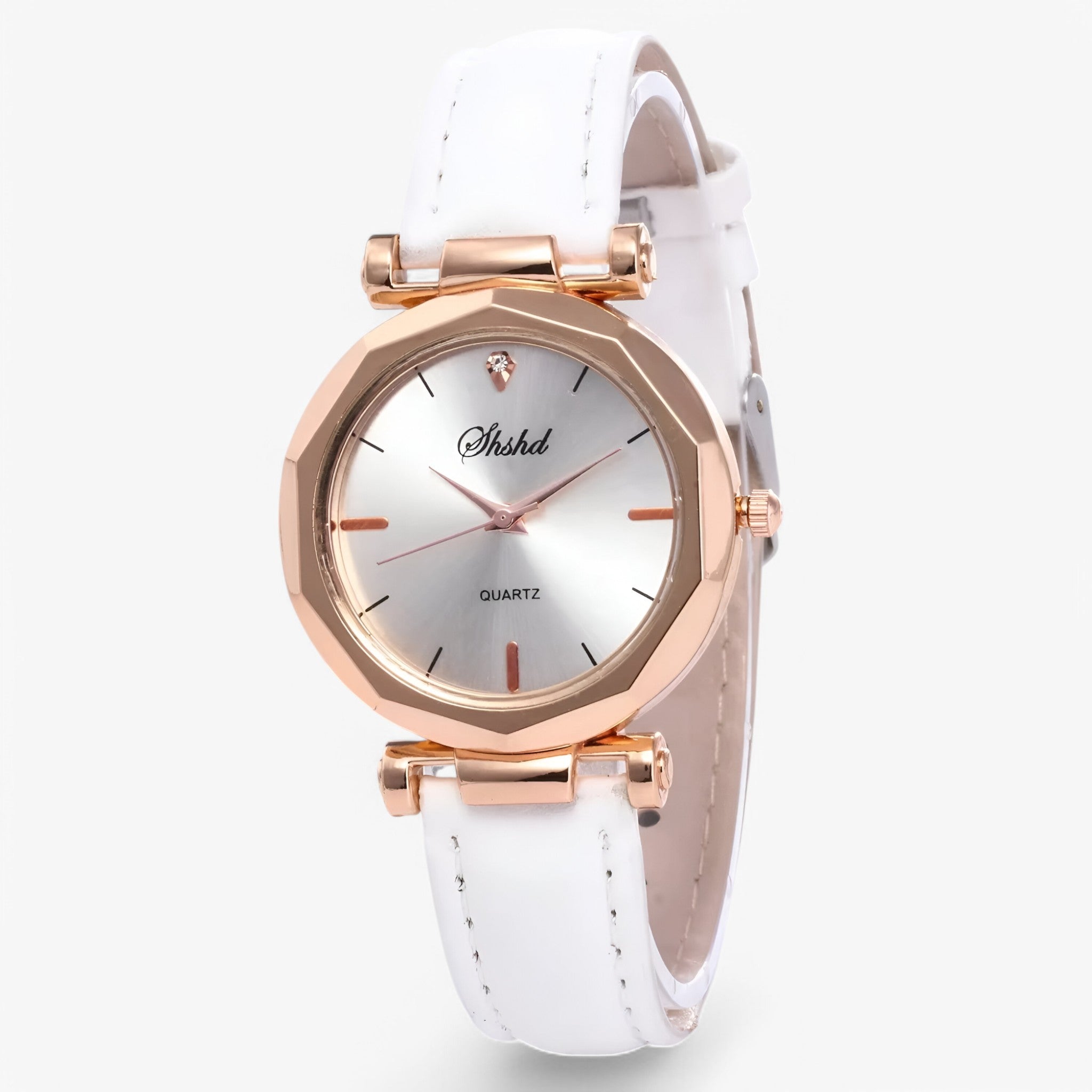 Aria | Leren dameshorloge met kristallen en quartz uurwerk