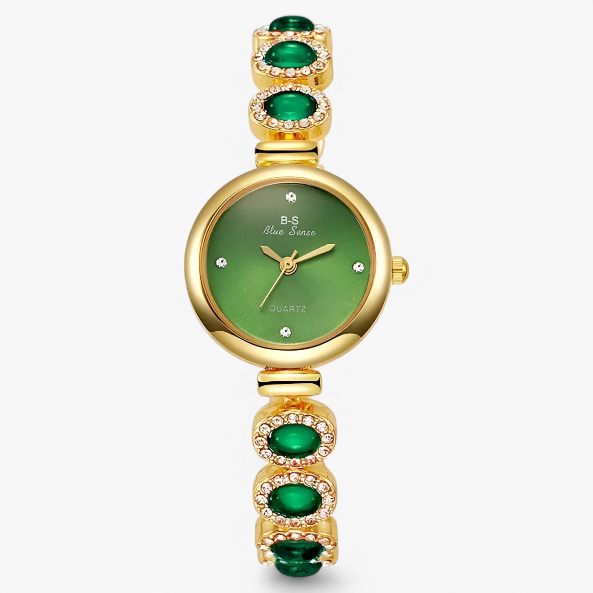 Veronica | Dameshorloge met groene stenen en design geïnspireerd op luxe merken