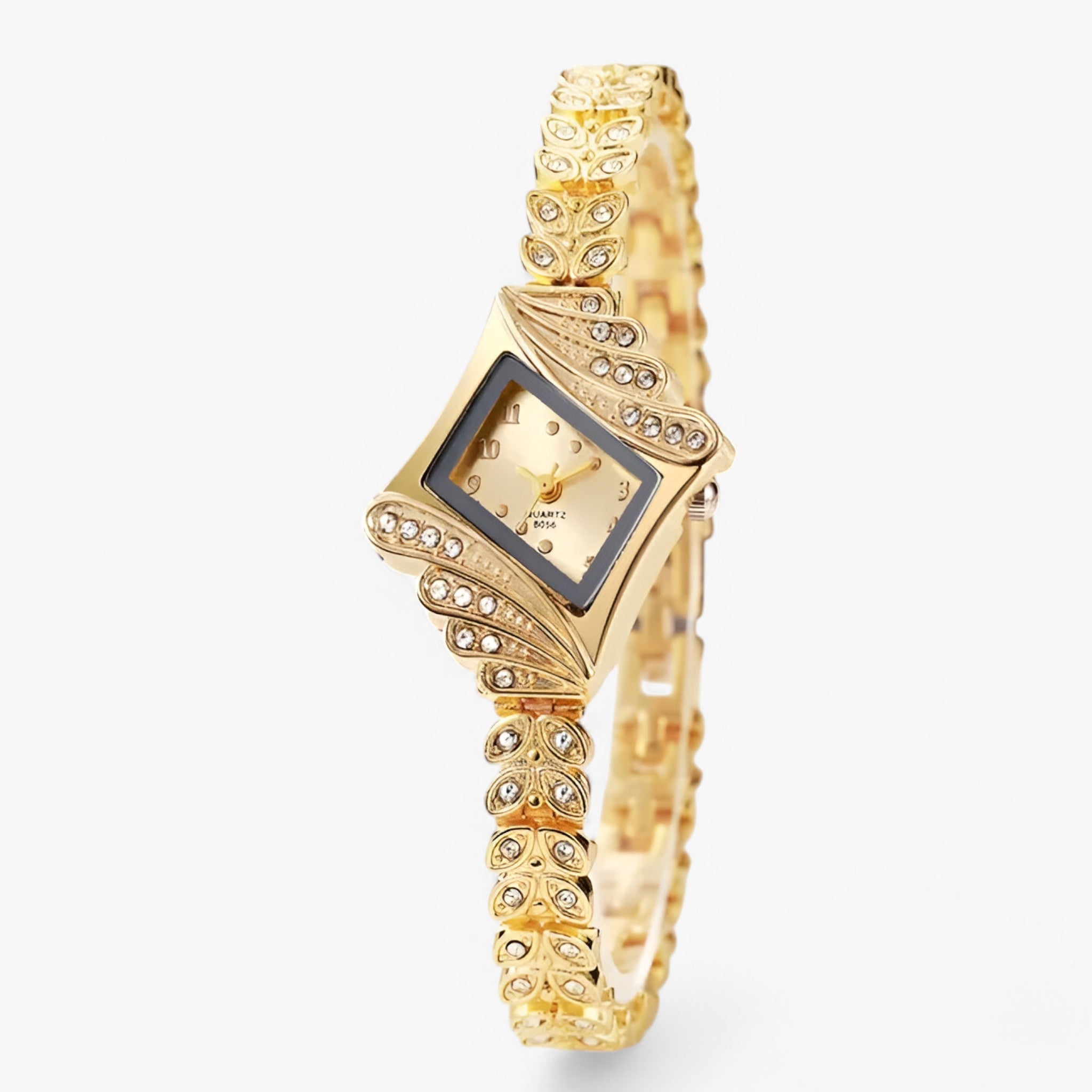 Allegra | Quartz dameshorloge met kristallen en ruitarmband