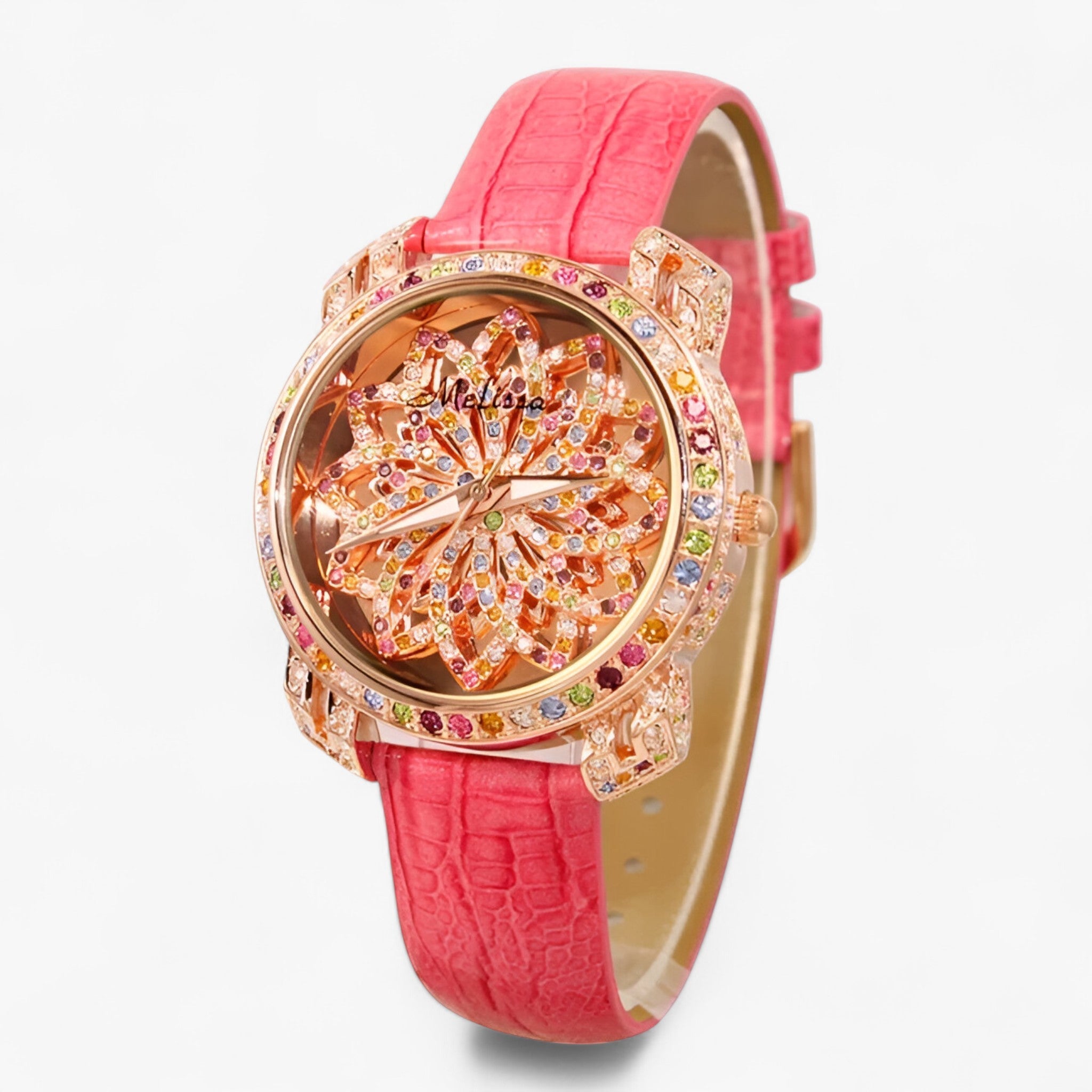 Yolanda | Candy Crystal Quartz dameshorloge met leren band