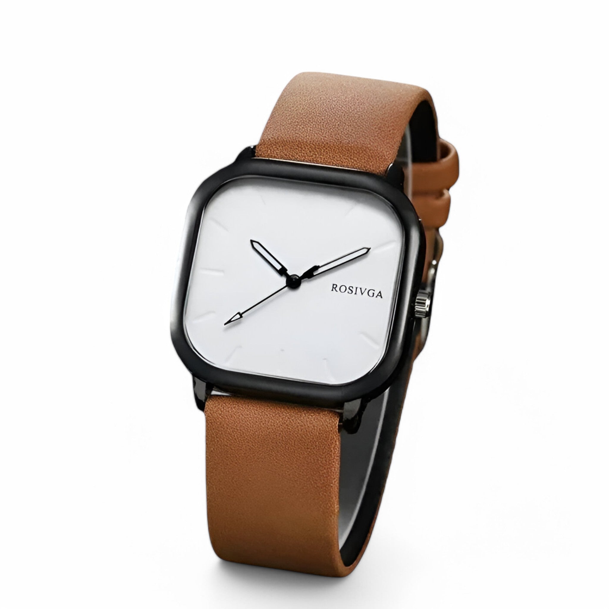 Elias | PU leren quartzhorloge met vierkante wijzerplaat